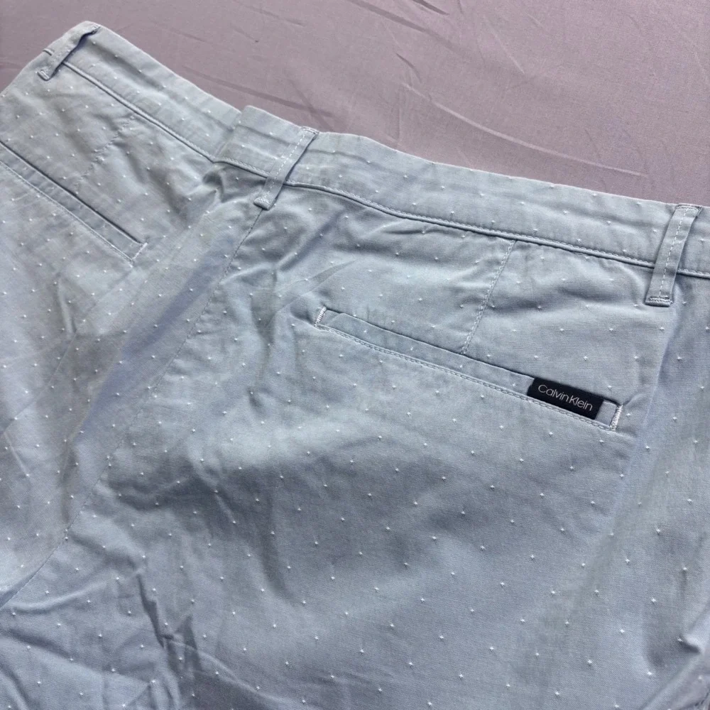 Calvin Klein Mens‎ Light Blue Micro Dot Chino Shorts W34 Stretch Cotton Blend